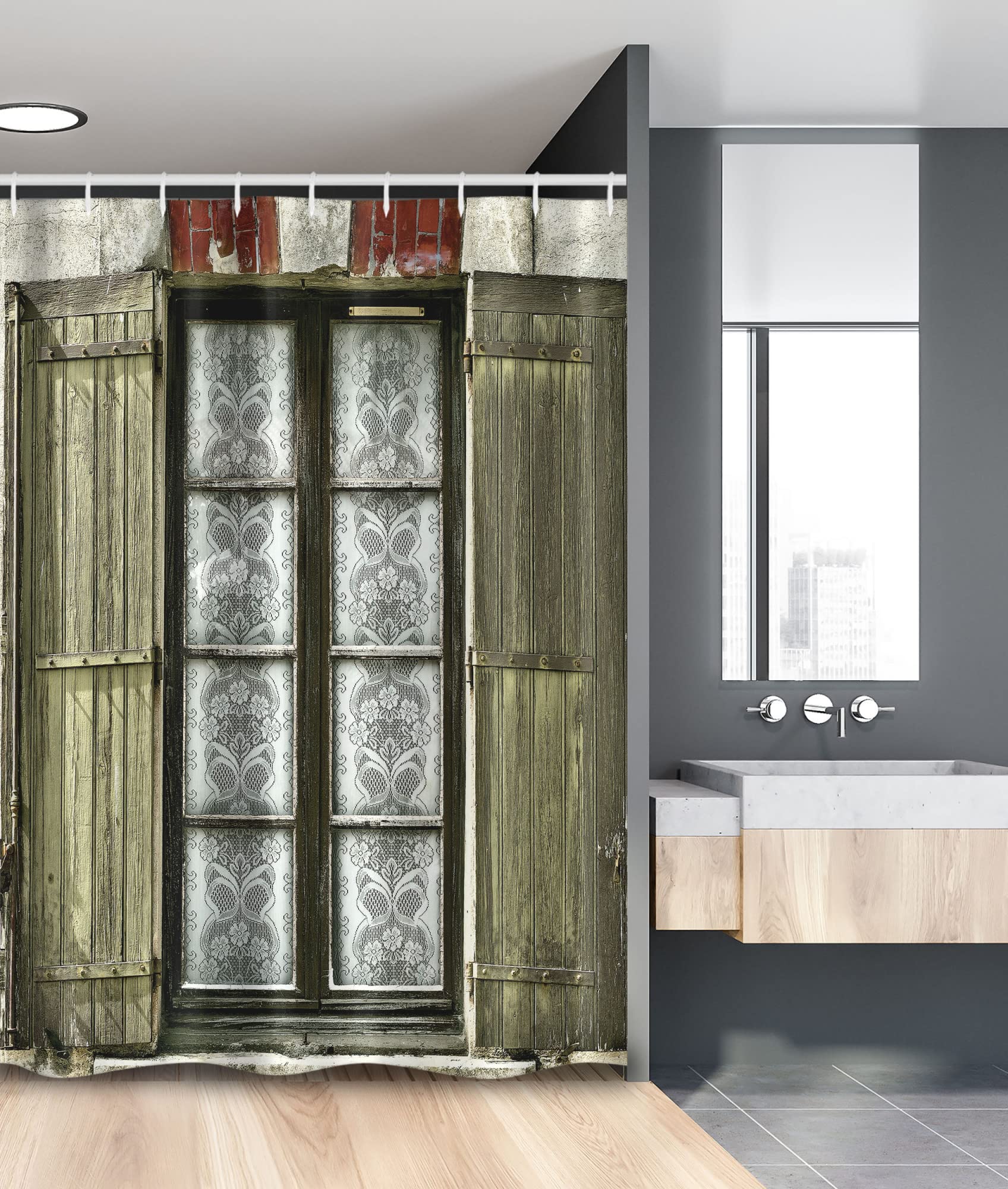 Amazon.com: Ambesonne Country Stall Shower Curtain, European French Window  Antique Design Open Shutters in Vintage Print, Fabric Bathroom Decor Set  with Hooks, 54" W x 78" L, Brown White : Home &