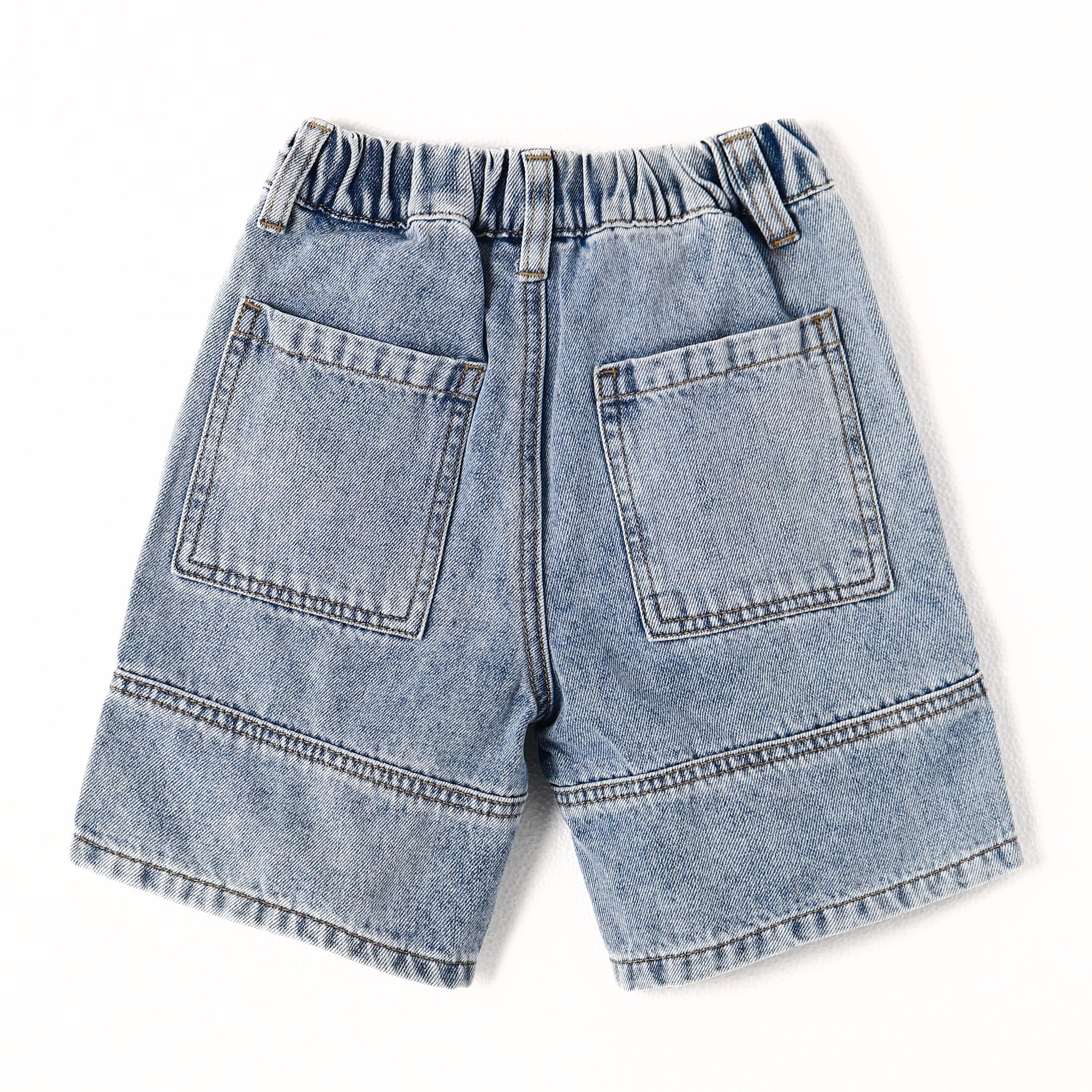 KIDSCOOL SPACE Baby Little Big Boys Pantalones Cortos de Mezclilla, Cintura elástica con cordón Ajustable Jeans Ropa de Verano