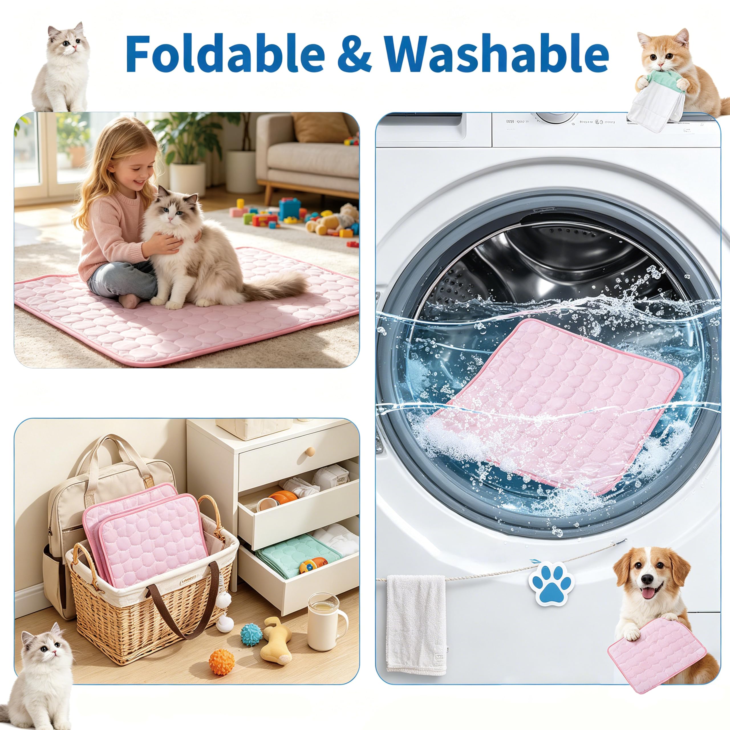 Kühlmatte für Hunde, Kühlmatte Hund für Katze, Hundematte Sommer Kühlkissen Waschbares Hundebett, Faltbar, 100 * 75cm, Hundekühlmatte Selbstkühlend, Matte für Haustiere & Mensch (XL)