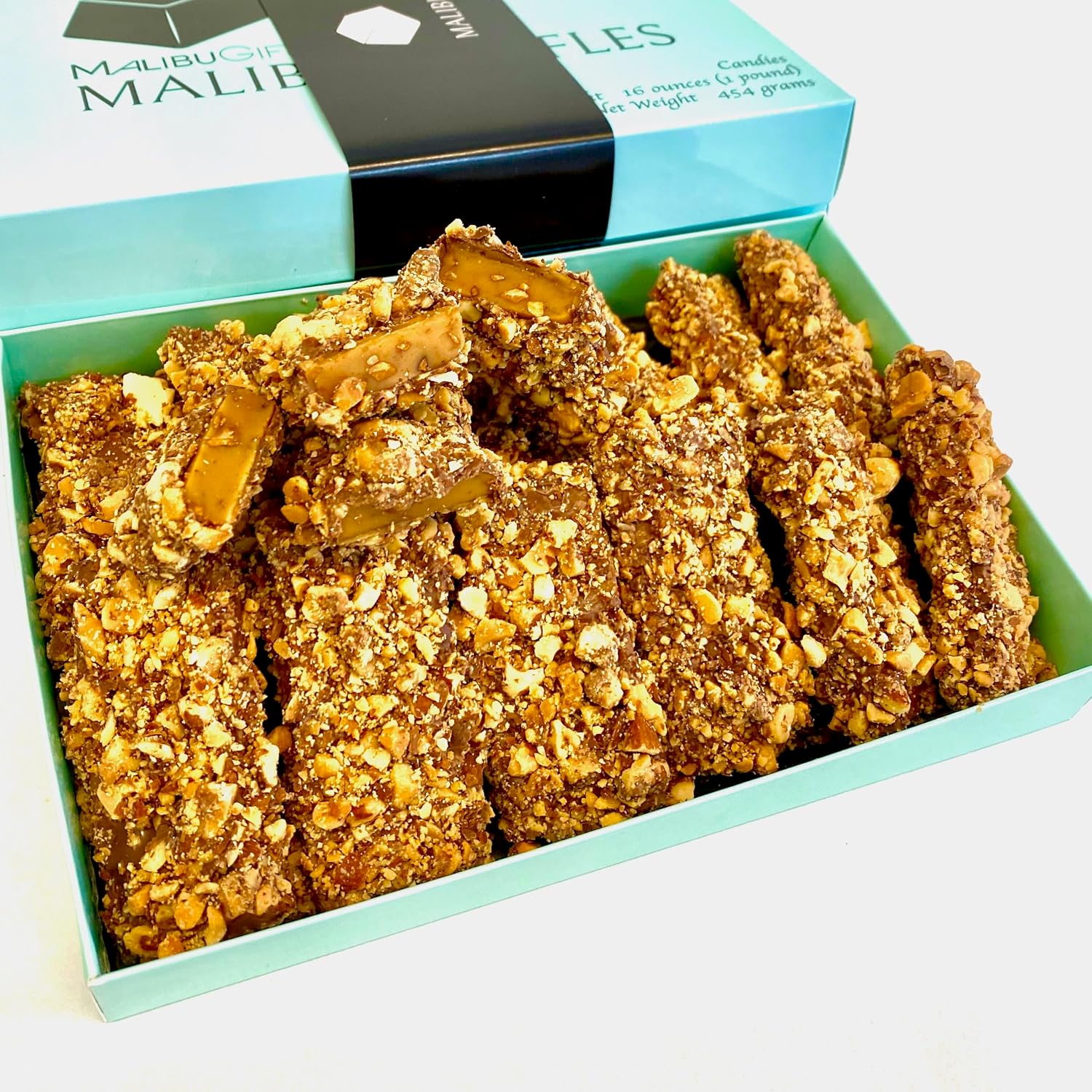Malibu's 1 Pound of Gourmet Sugar Free English Toffee Candy Sticks Doused in Sugar Free Chocolate and Surrounded with Roasted Almonds