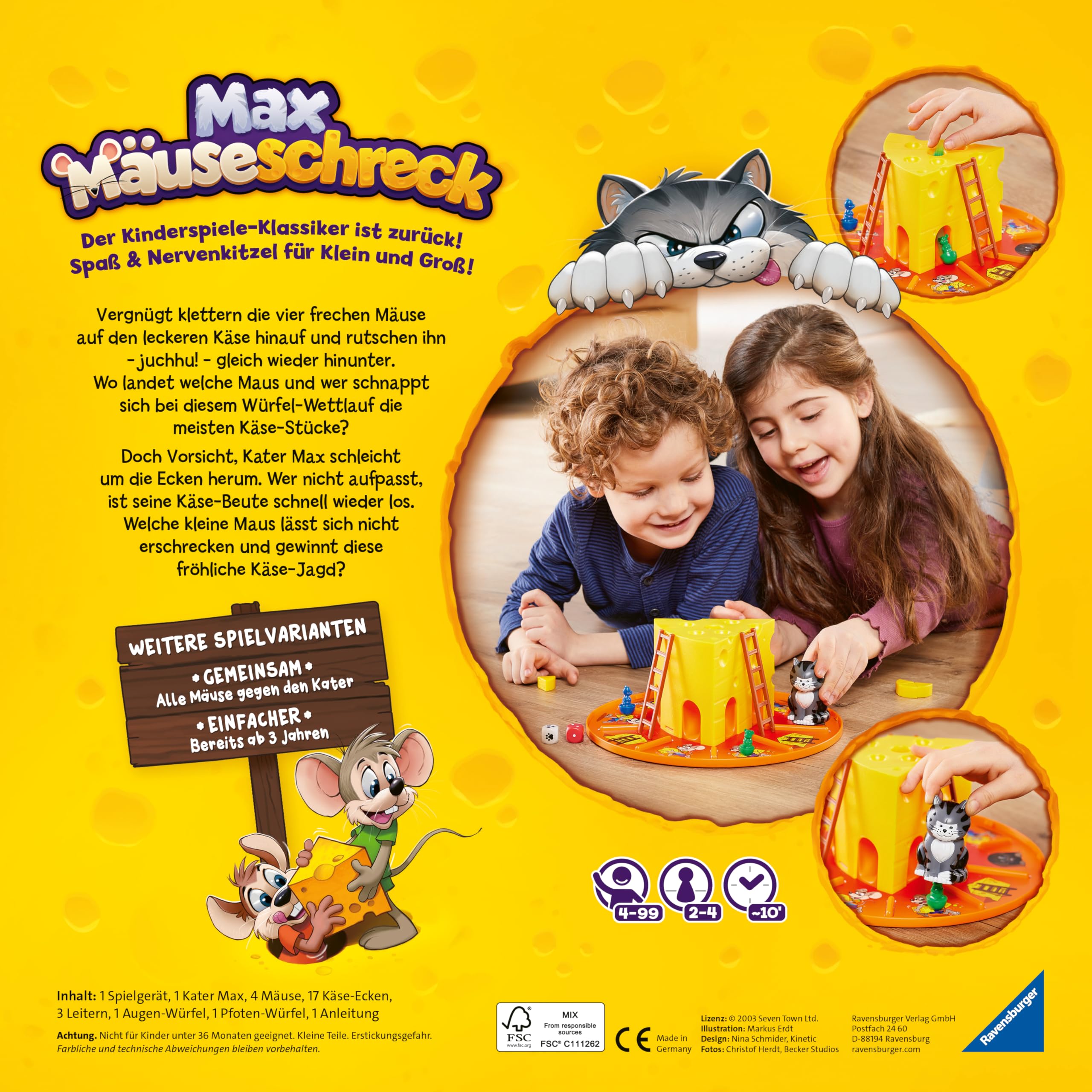 Ravensburger Kinderspiele 24562 - Max Mäuseschreck - Würfelspiel für 2 bis 4 Spieler, Kinderspiel ab 4 Jahren