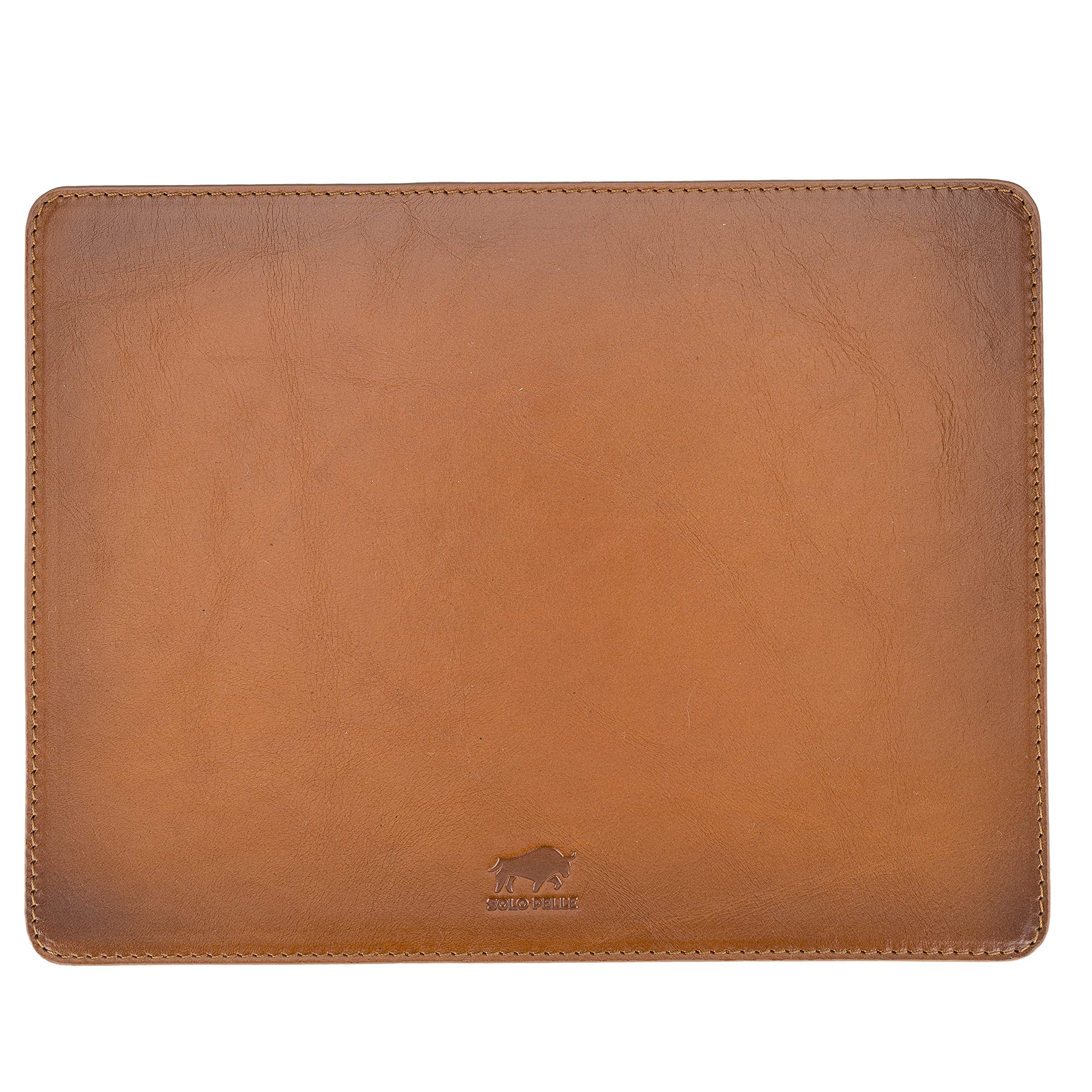 Solo Pelle - Hochwertiges Leder Mousepad 26x20 cm - Mauspad aus echtem Leder - Unterlage für Computermaus - Leather Pad - Handarbeit Made in Europa (Cognac Braun)