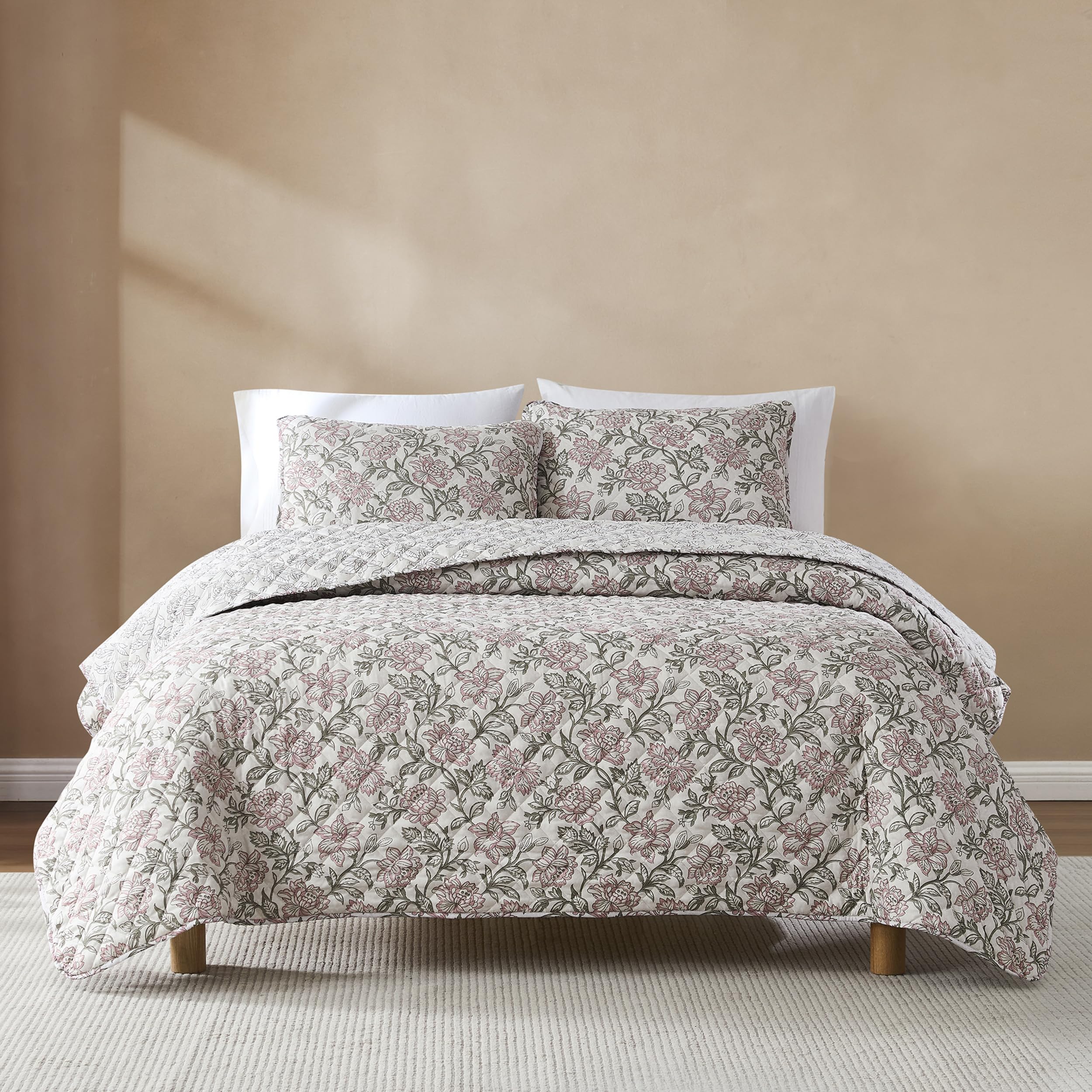 Amazon｜Lush Decor Zara フローラルブロック リバーシブル キルト 3点 