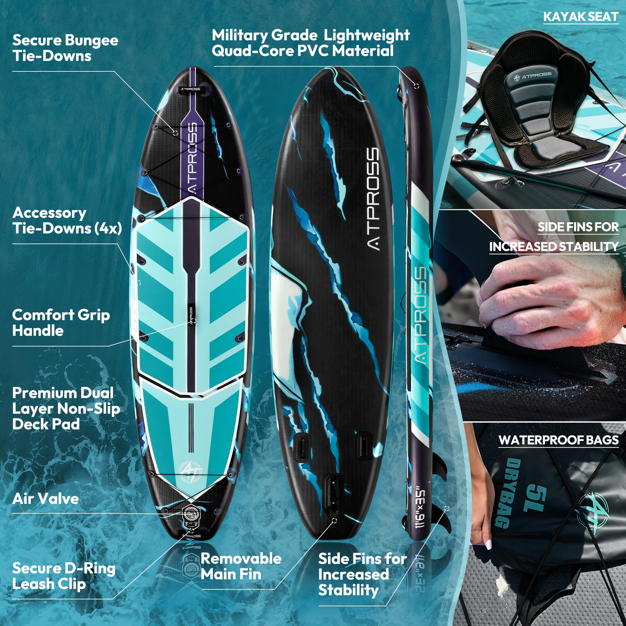 11'6"x35" Inflatable Stand Up Paddle Board 450LBS Weight Capacity Extra Wide Non-Slip Stable Deck Adult SUP,Premium Accessories Kit & Backpackfor Yoga, Fishing, Surf