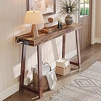 Huuuger 47.2" Rustic Brown Console Table with Charging Station, USB-C Port, Thick Desktop & Metal Legs - Entryway Sofa Hallway Table