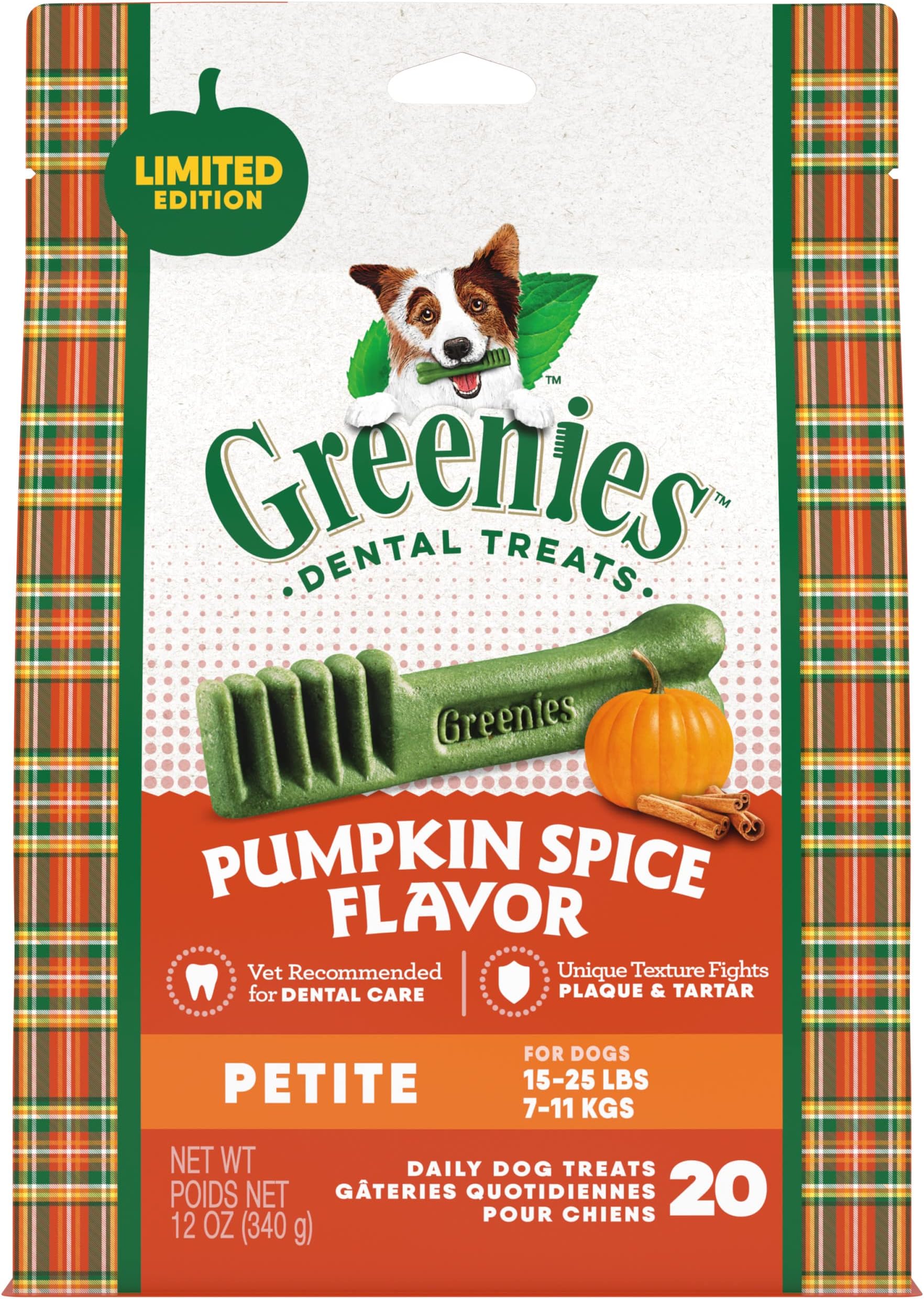 Greenies Pumpkin Spice Flavor Petite Dental Dog Needs, 12 oz. (20 treatments)