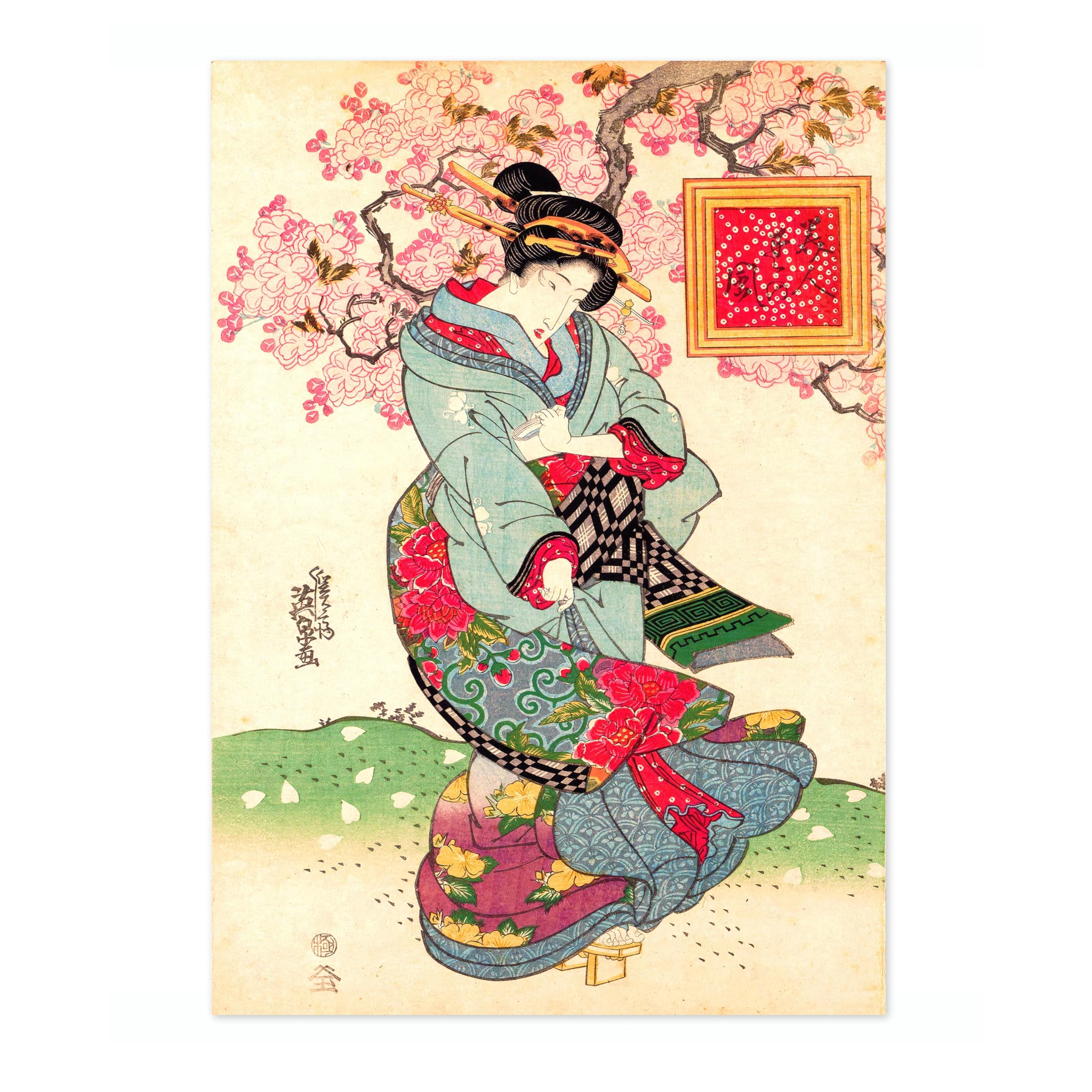 Animato Geisha Keisai Eisen Poster, Japanese Woodblock Ukiyo-E Print, Vintage Art Picture Painting Wall Art Exhibition, Archival Matte, A1 (Print Only) - 84.1x59.4cm