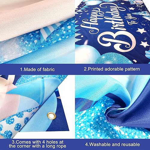 Miniatura 3 de KatchOn, Pancarta de feliz cumpleaños azul y plateado, extragrande de 72 x 44 pulgadas, telón de fondo de feliz cumpleaños para mujer, pancarta de