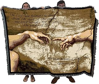 Pure Country Weavers Hands of God & Adam Blanket - Michelangelo Sistine Chapel Creation of Adam - Scriptures - Genesis 2:7 - Religious Gift Tapestry Throw Woven from Cotton - Made in The USA (72x54)