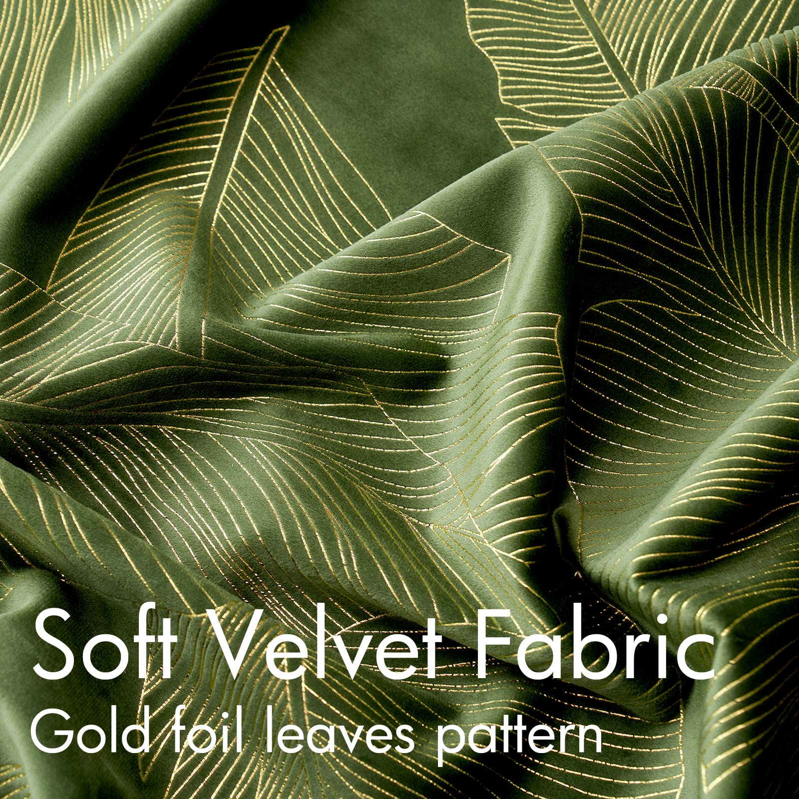 MIULEE Luxury Velvet Curtains 84 Inches Long 2 Panels, Leaf Patterned Gold Foil Printed Curtains for Bedroom Living Room Soft Room Darkening Thermal Insulated Grommet Window Drapes, Olive Green