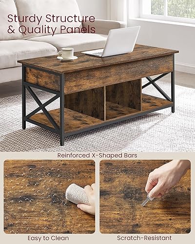 Miniatura 6 de VASAGLE ULCT212B01 - Mesa auxiliar elevable con estante de almacenamiento, compartimentos ocultos y parte superior elevable, para sala de estar,