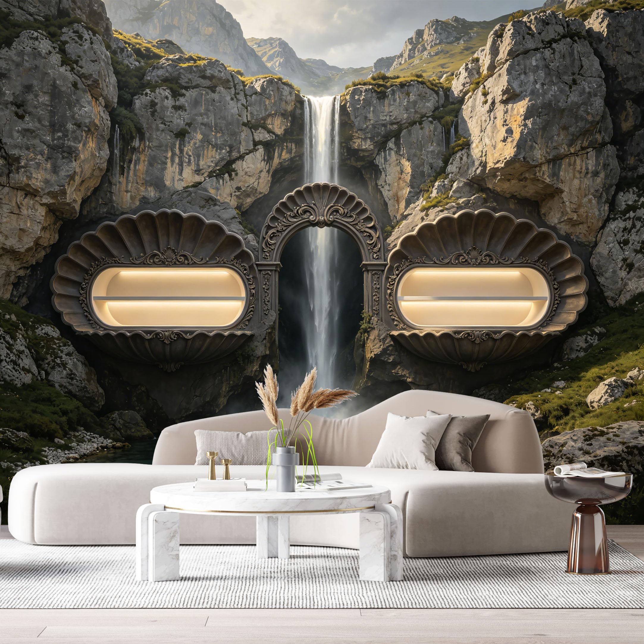 Custom Size Wall Murals Fantasy Waterfall Shell Pods Steampunk 3D Trompe L'Oeil SelfAdhesiveWall Fabric Removable Wallpaper Wall Decor for Living Room Bedroom Bathroom