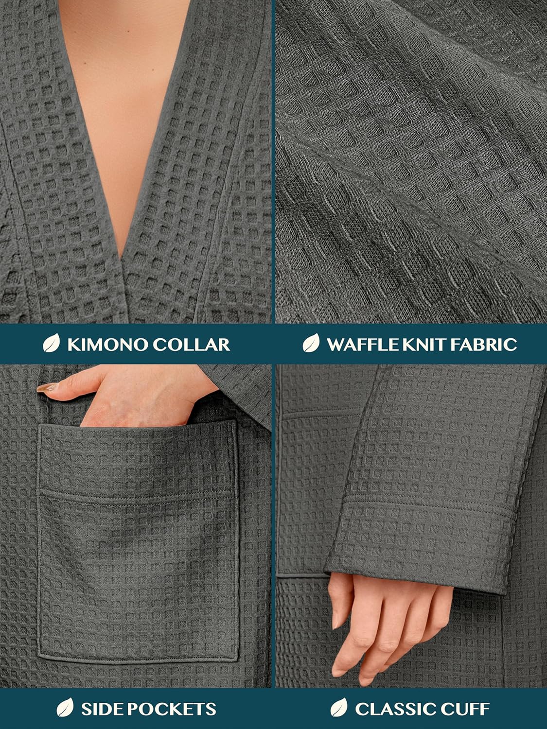 PAVILIA Women Waffle Knit Kimono Robe, Soft Cozy Breathable Lightweight Long Bathrobe with Side Pockets for Shower Spa House - Image 3