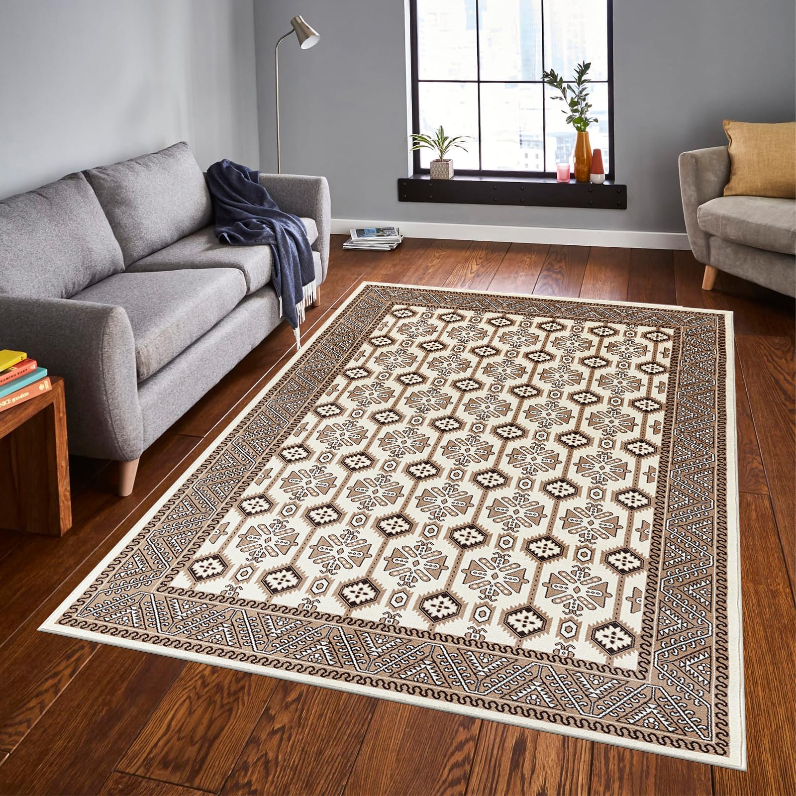 cozily® Soft Pile Extra Large Rugs For Living Room With Jute Back, Vintage Rug - Arta 240 x 320 cm Cream - Washable Carpets For Bedrooms and Lounge