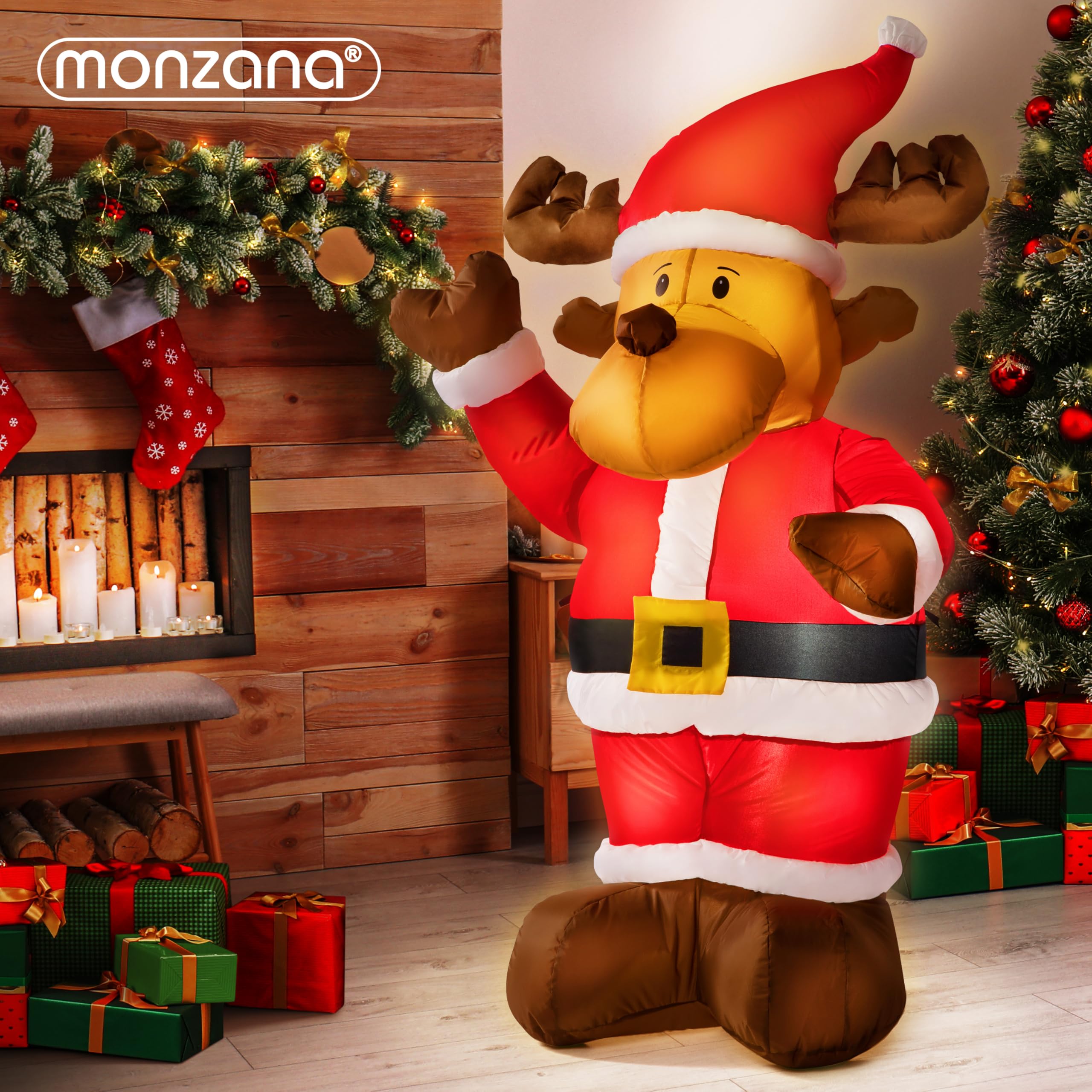 MONZANA® Aufblasbares Rentier 135cm LED Beleuchtet Befestigungsmaterial IP44 Außen Witterungsbeständig Weihnachtsdeko Weihnachtsfigur Christmas | 135 cm, LED, Beleuchtet, Befestigungsmaterial, IP44, Außen, Witterungsbeständig, Weihnachtsdeko, Weihnachtsfi