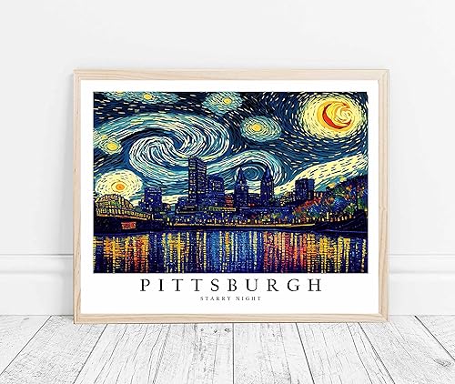 Miniatura 3 de Póster de impresión artística de Pittsburgh, arte de pared con temática de noche estrellada de Pittsburgh, arte de Pennsylvania, arte para
