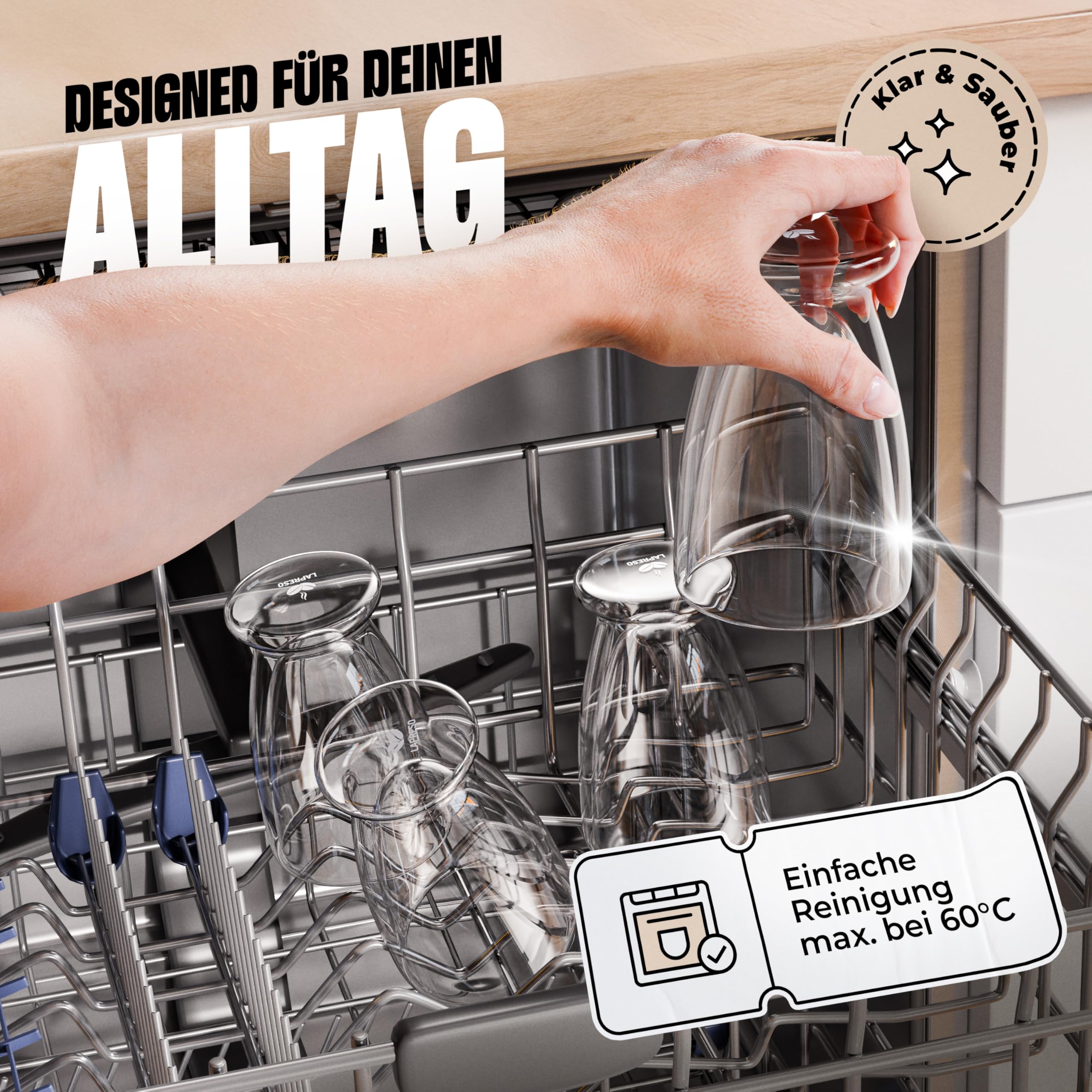 LAPRESO® Latte Macchiato Cappuccino Gläser Doppelwandig | Thermogläser Kaffeegläser Teegläser | Gläser Set 300 ml 6 Stück | Thermogläser Doppelwandig Kaffeetassen