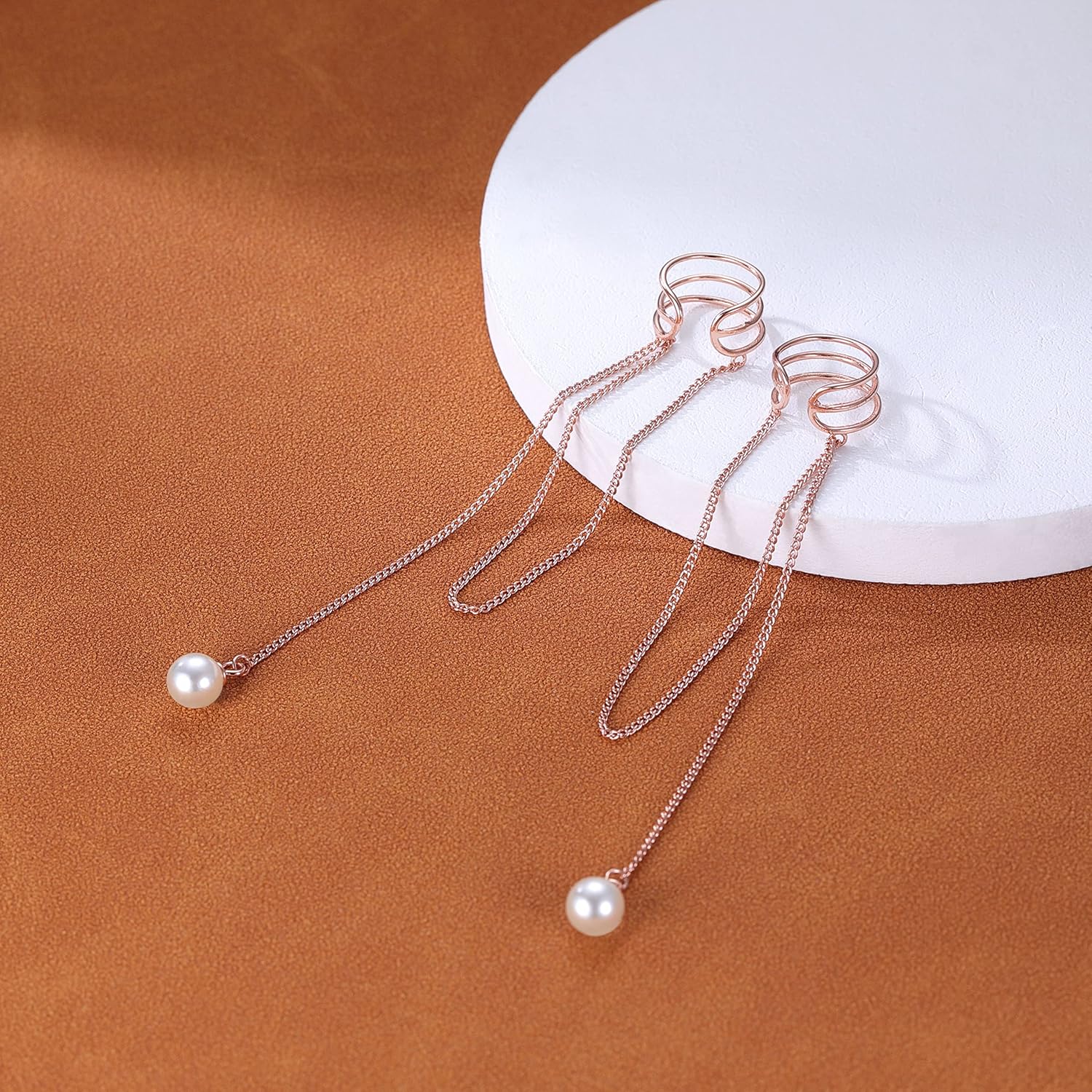 SLUYNZ 925 Sterling Silver No Piercing Cuff Earrings Chain for Women Wrap Earrings Pearl Tassel Clip On Ear - Image 3