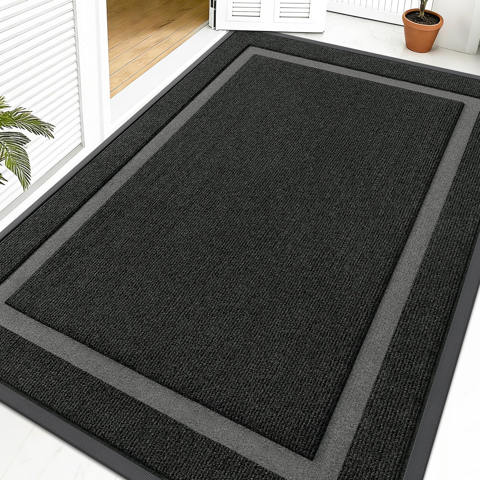 OLANLY Front Door Mat Outside 59x40, All-Season Heavy-Duty Rubber Doormat | Black, Absorbent, Stain and Fade Resistant, Waterproof Non-Slip Backing, Low-Profile Indoor Outdoor Floor Mat for Entryway