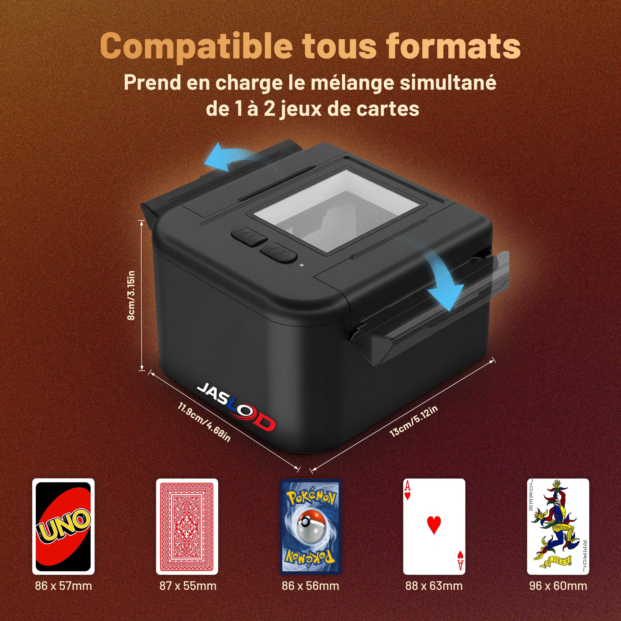 Mélangeur de Cartes Automatique Électronique, Rechargeable USB Distributeur de Carte Compatible UNO Poker Skyjo Jeu de Société Sac de Rangement Inclus Silencieux et Rapide, Mode Auto et Manuel