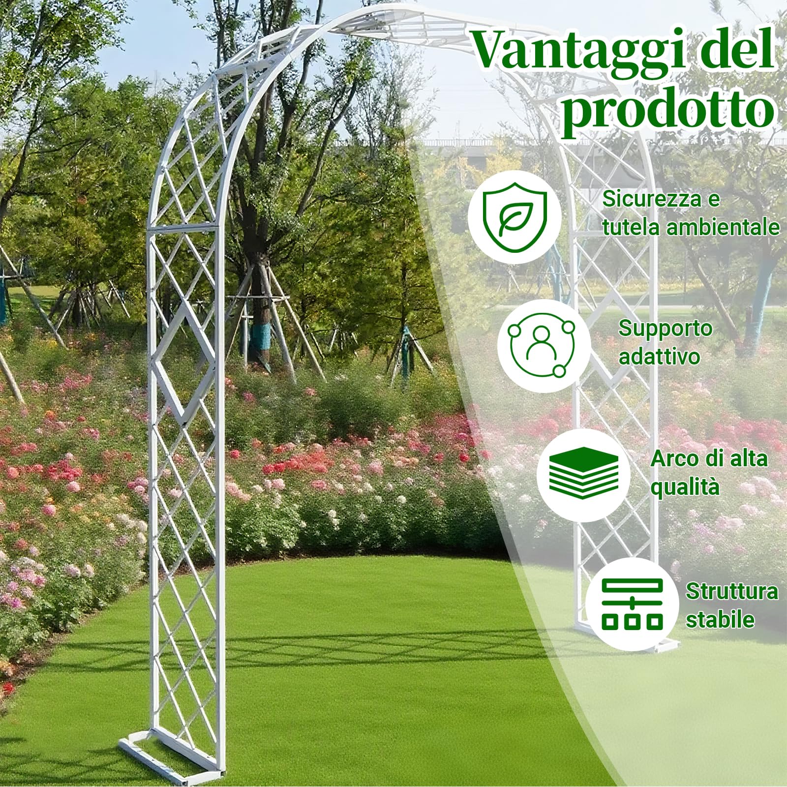 Arco per Rose Rampicanti, Garden Pergolas Metallo Arco Sostegno per Piante Rampicanti, Decorazione Giardino, patio e piante rampicanti(L180xW40xH230cm) Weiß-B