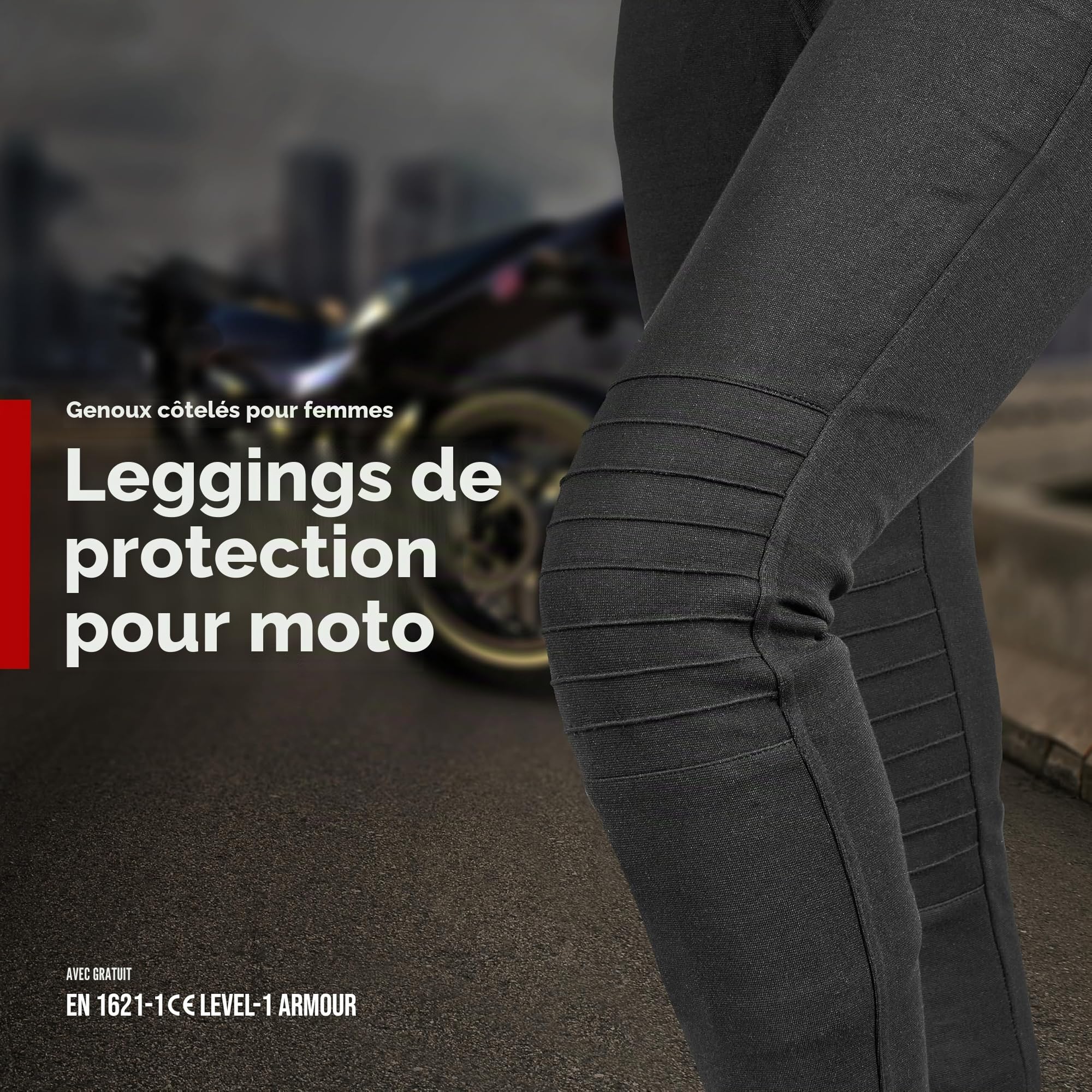 GREAT BIKERS GEAR Legging de moto pour femme - Doublure en Kevlar - Avec armature CE amovible - Jambe courte
