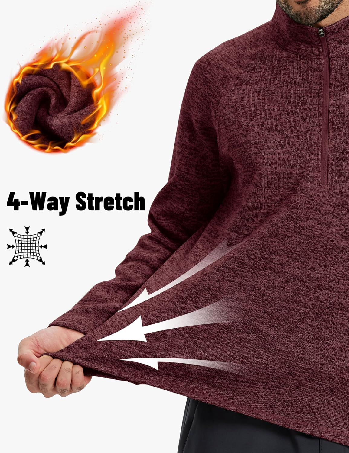 TACVASEN Men's Quarter Zip Pullover Long Sleeve Thermal Fleece Sweater Lightweight Casual Golf Sweatshirt with Zipper Pocket - Image 7