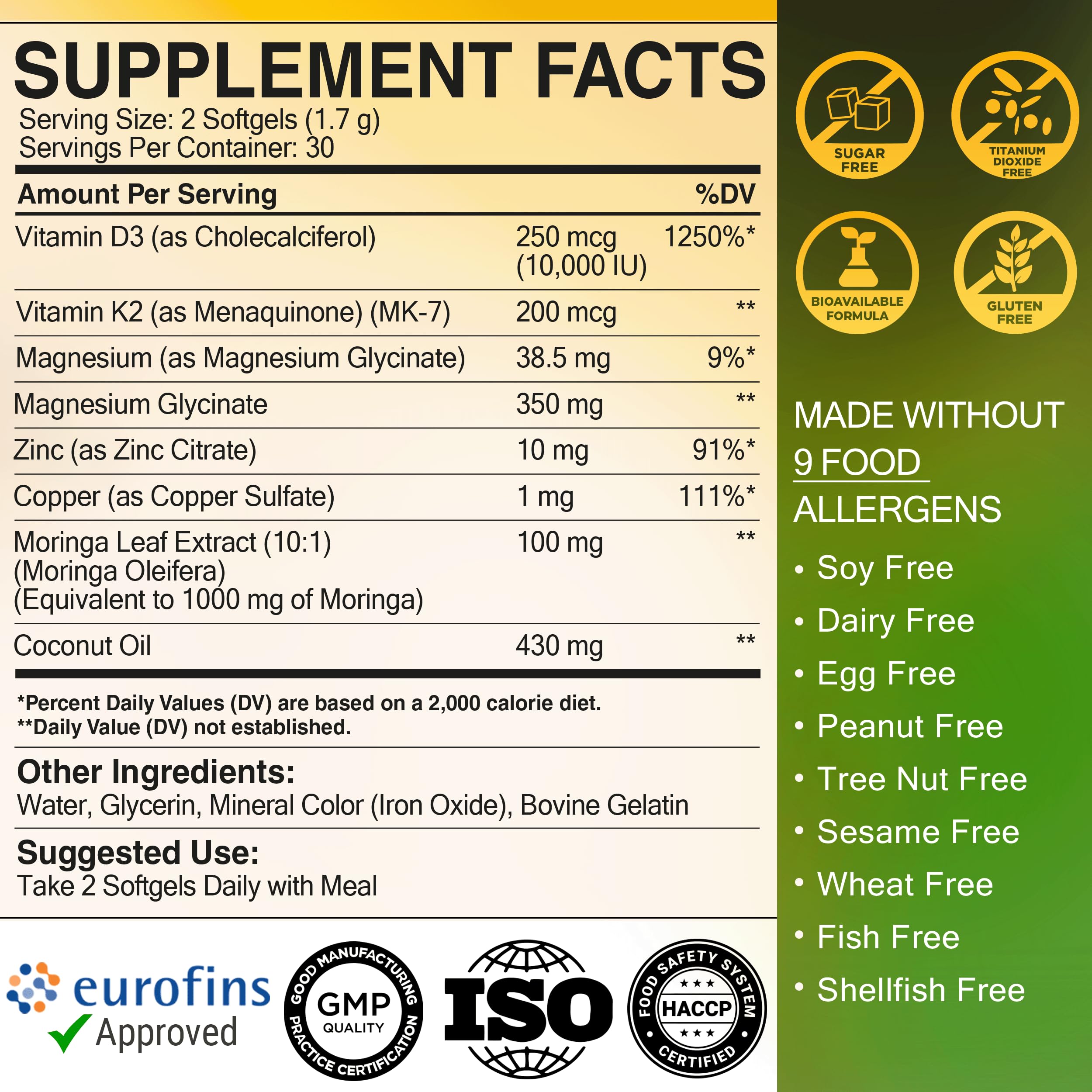 D3 K2 Vitamin 10,000 IU with Magnesium Glycinate 350mg, Zinc & Moringa — Amazon image 8
