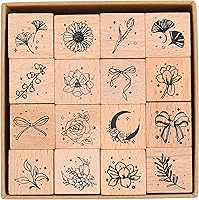 Vista 2 de juego de 16 sellos de madera y goma con luna y estrellas, M-26 (1, luna y estrellas)