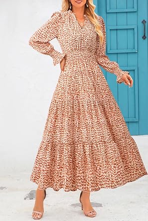 PRETTYGARDEN Women's Floral Maxi Dress Fall A Line Wedding Guest Dresses