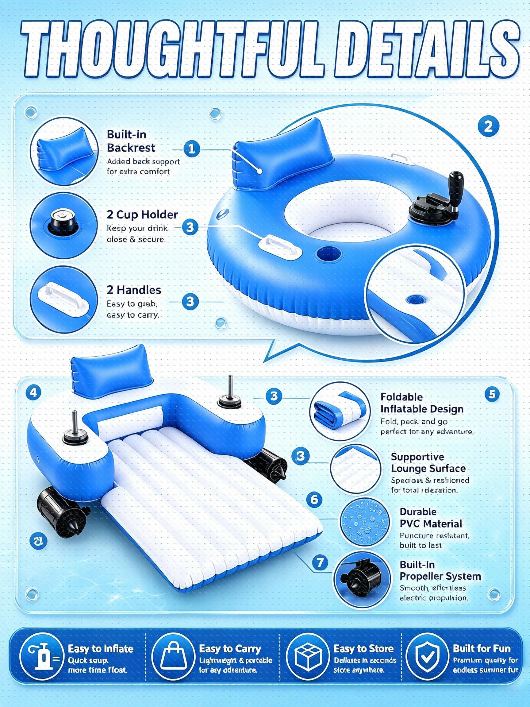 Flotador Motorizado Piscina Adultos 360° Doble Motor Joystick Recargable B