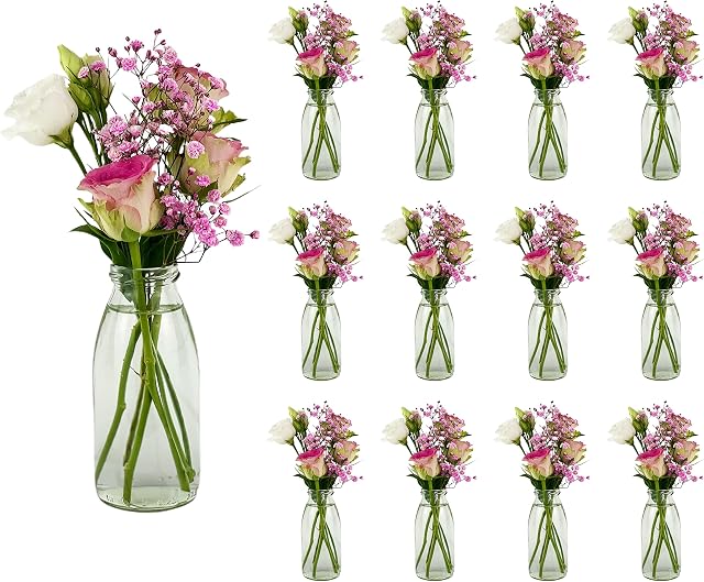 12 x Small Glass Bottles in Country House Style, Bottle Table Vases, Glass Bottles, Decorative Bottles, Small Vases, Vases, Glass Vases