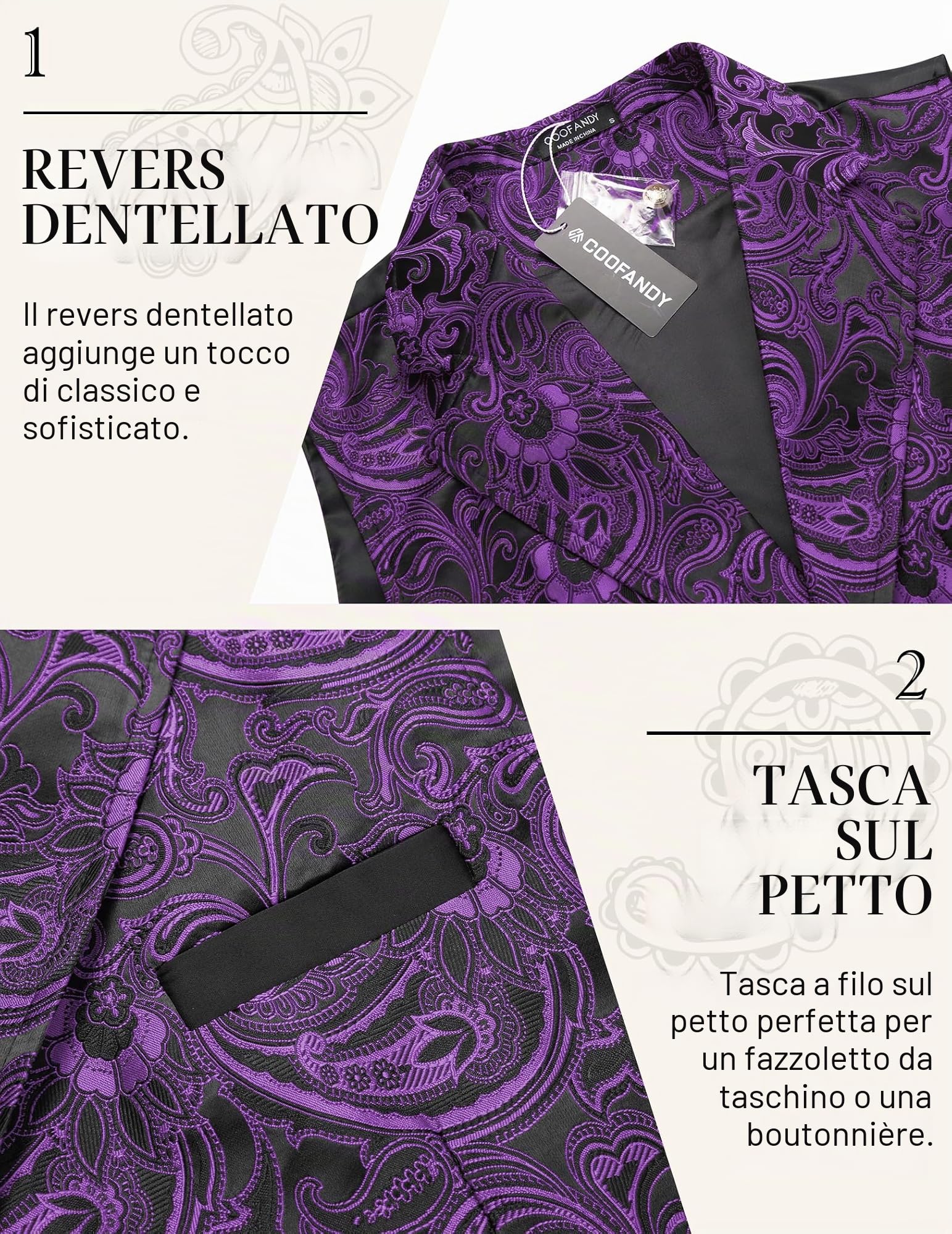 COOFANDY Gilet da uomo con motivo cachemire, floreale, vittoriano, gotico, steampunk, formale, gilet da smoking con risvolti dentellati