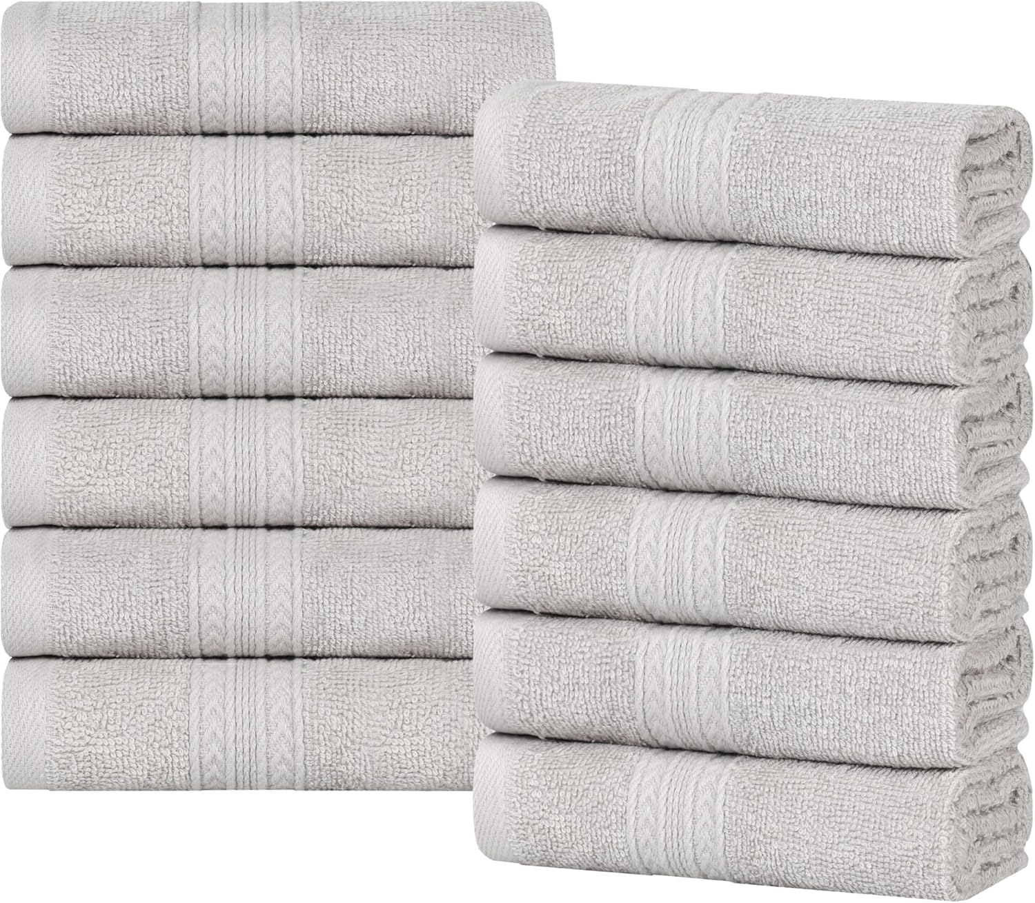 Superior Eco-Friendly Cotton 12-Piece Face Towel/Washcloth Set, Small, Fast Drying Towels for Face, Spa, Resort, Hotel, Hand, Shower, Guest Bathroom, Home, Airbnb, Apartment Essentials, Silver
