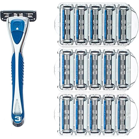 Personna Men's 3 Blade Razor System - Mens Shaving Razors - Razor Handle with 15 Replacement Cartridges