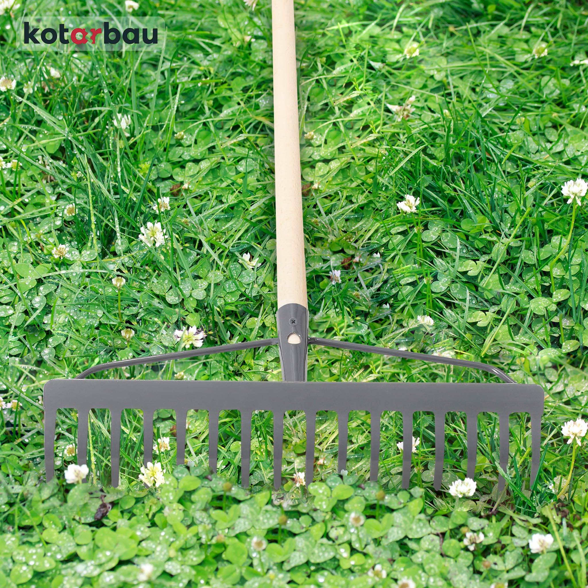 KOTARBAU® Rastrello Giardino - Rastrello per Foglie - Metallo - 46 cm - con 18 Denti - Grigio - Rastrelli - Attrezzo Robusto per Cura del Prato - senza Manico