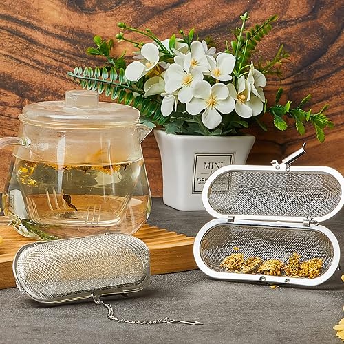 Miniatura 6 de Hoolerry 3 unidades de infusores de bolas de té de hojas sueltas, coladores de té de malla de acero inoxidable más empinados filtros ovalados