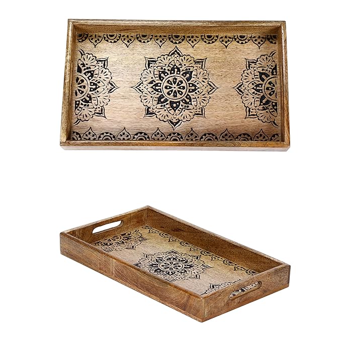 Buy Moroccan Wood Square Brown Serving Tray Arash 38cm Large Oriental