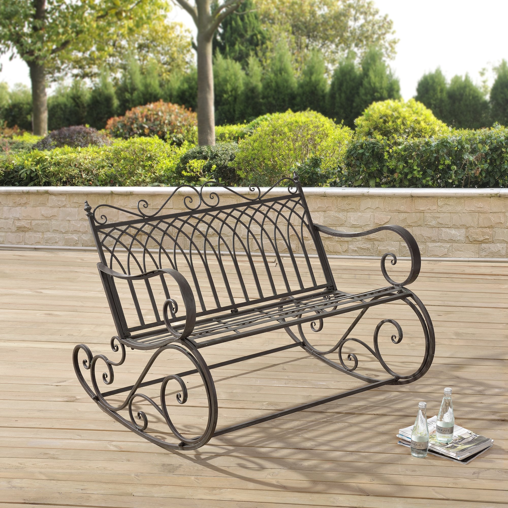 [en.casa] Schaukelbank Greenough 85x113x95cm Gartenschaukel für 2 Personen im Landhausstil Metall Dunkelgrün