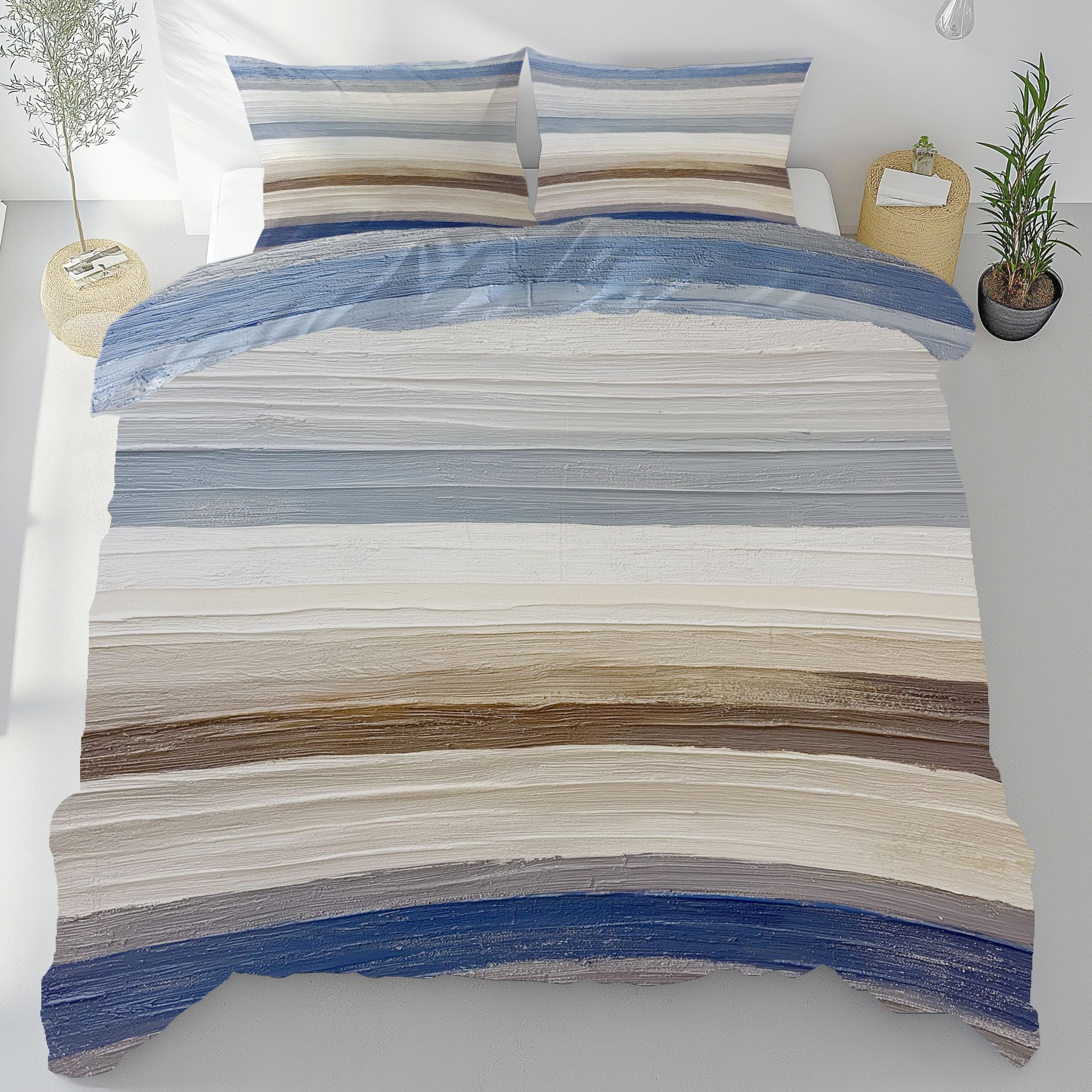 Housse de couette 240x260 stripes parure de lit microfibre avec fermeture