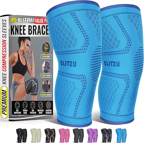 BLITZU - Rodillera de compresión para hombres y mujeres mejor soporte para correr, gimnasio, entrenamiento, fitness, levantamiento de pesas. Alivio