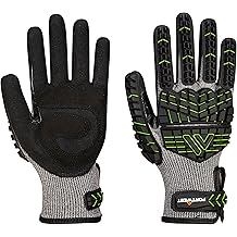 Portwest A755 Anti Impact Safety Work Gloves - Nitrile Foam Cut Resistant & Impact Reducing Protective Work Gloves Black/Green, Large