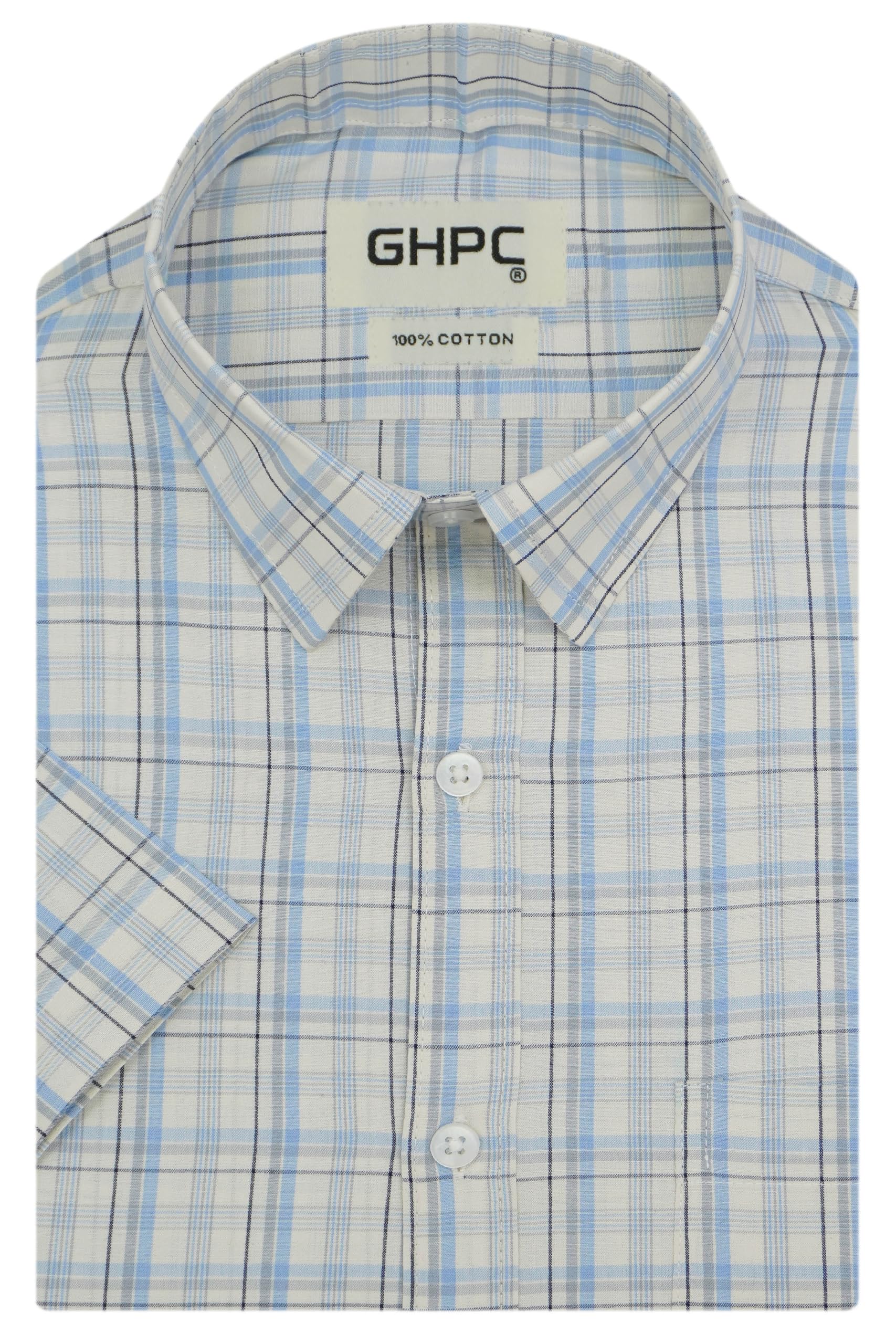 ghpc 100% Cotton Checkered Half Sleeves Regular Fit Formal Shirt for Men-picture-13