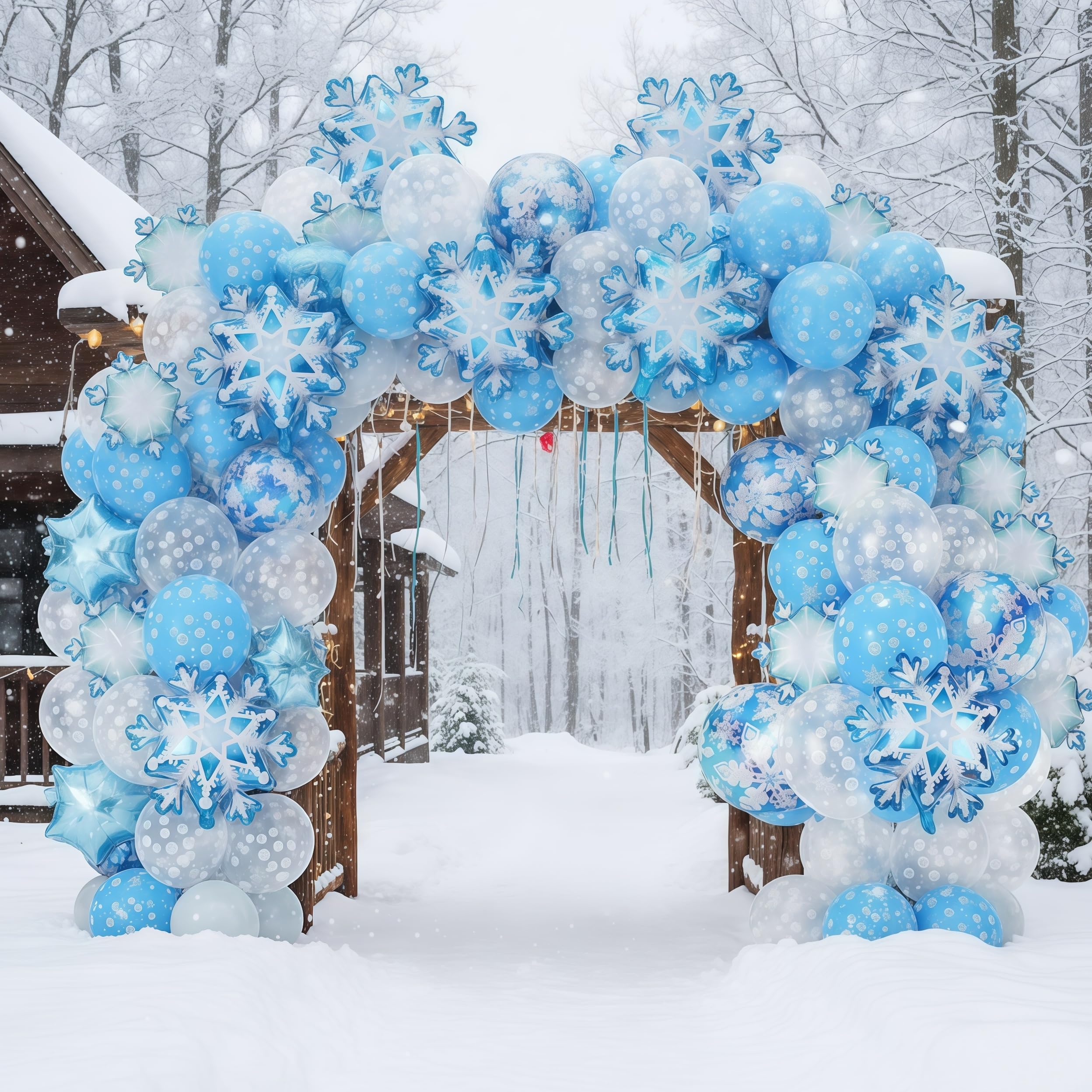 50 Stk Weihnachts Schneeflocken Ballons Set, Blau Silber Schneeflocke Folienballon in verschiedenen Formen und Latex Ballons, Weihnachten Deko Luftballon für Winter Wunderland Party Dekoration