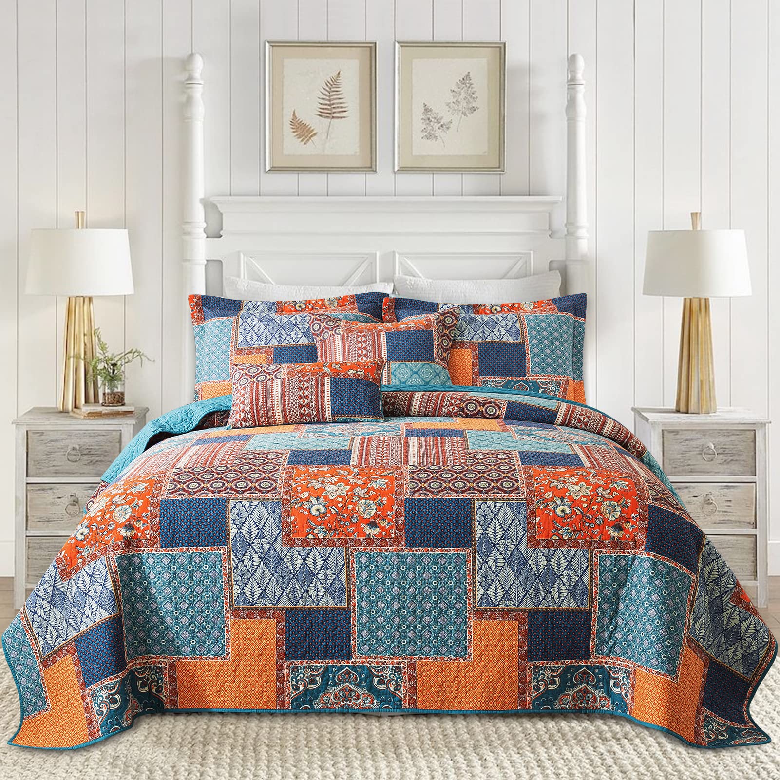 BEDIFANY 3 Pieces Cotton King Size Quilt Sets, Soft Bedspread King Size Lightweight King Quilt Farmhouse Bedding Sets for Bed Decorations for All Seasons