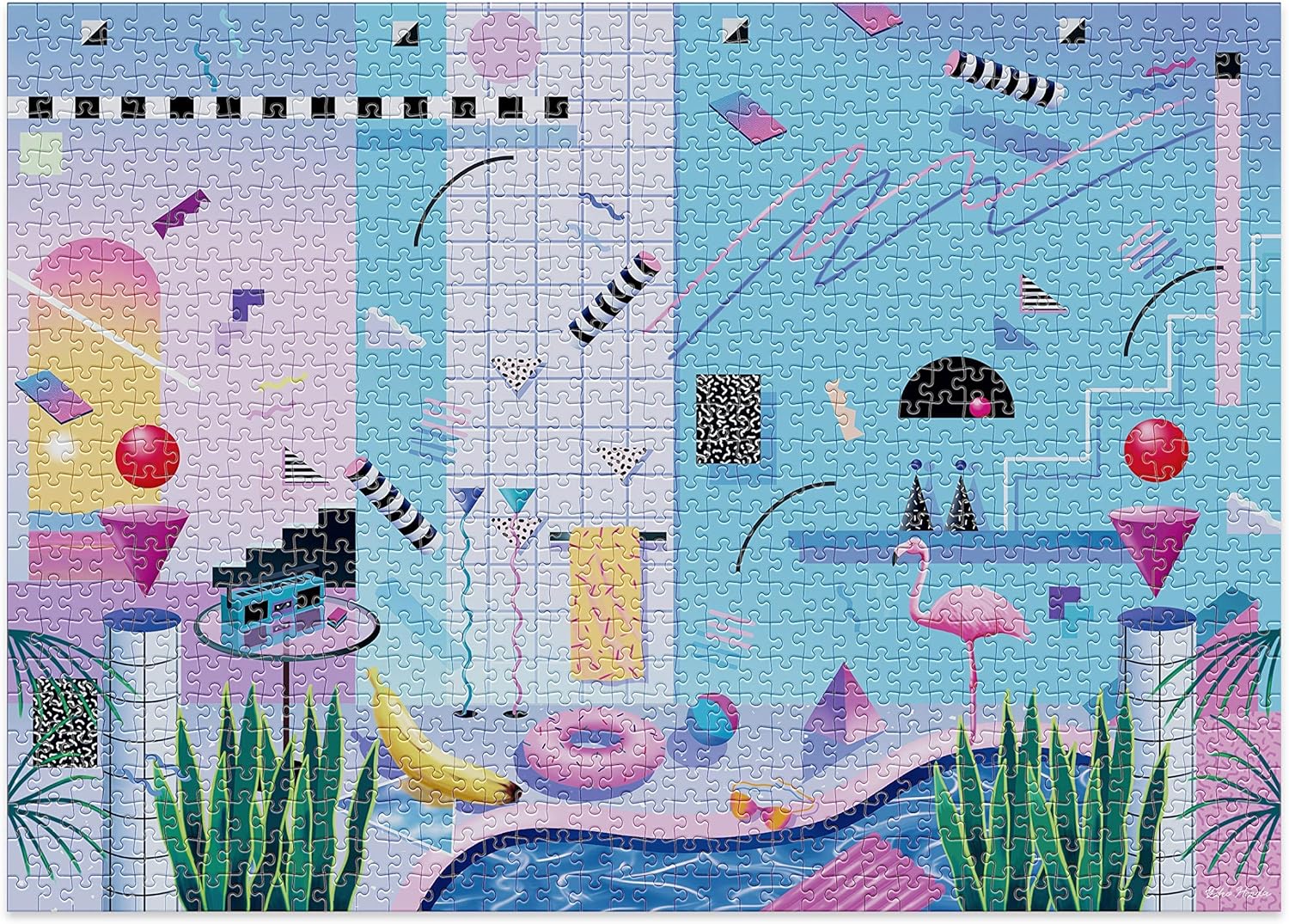 Cloudberries Poolside Puzzle, Premium 1000 Piece Jigsaw Puzzles for Adults with Cool, Retro 1980s Swimming Pool Design, Vacation Puzzles, Summer Puzzles