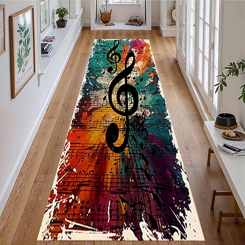Miniatura 11 de Alfombra musical vintage, 2 x 8 pies, estilo retro, teclas de piano, notas musicales, notas musicales, alfombras de pasillo largas, suaves y