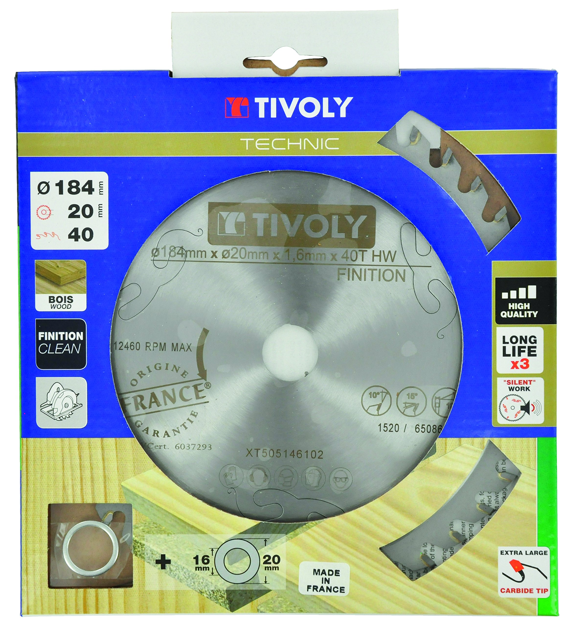 TIVOLY XT505146102 - Hojas de sierra circular portátil diámetro 184 mm eje 20 mm dientes Z40