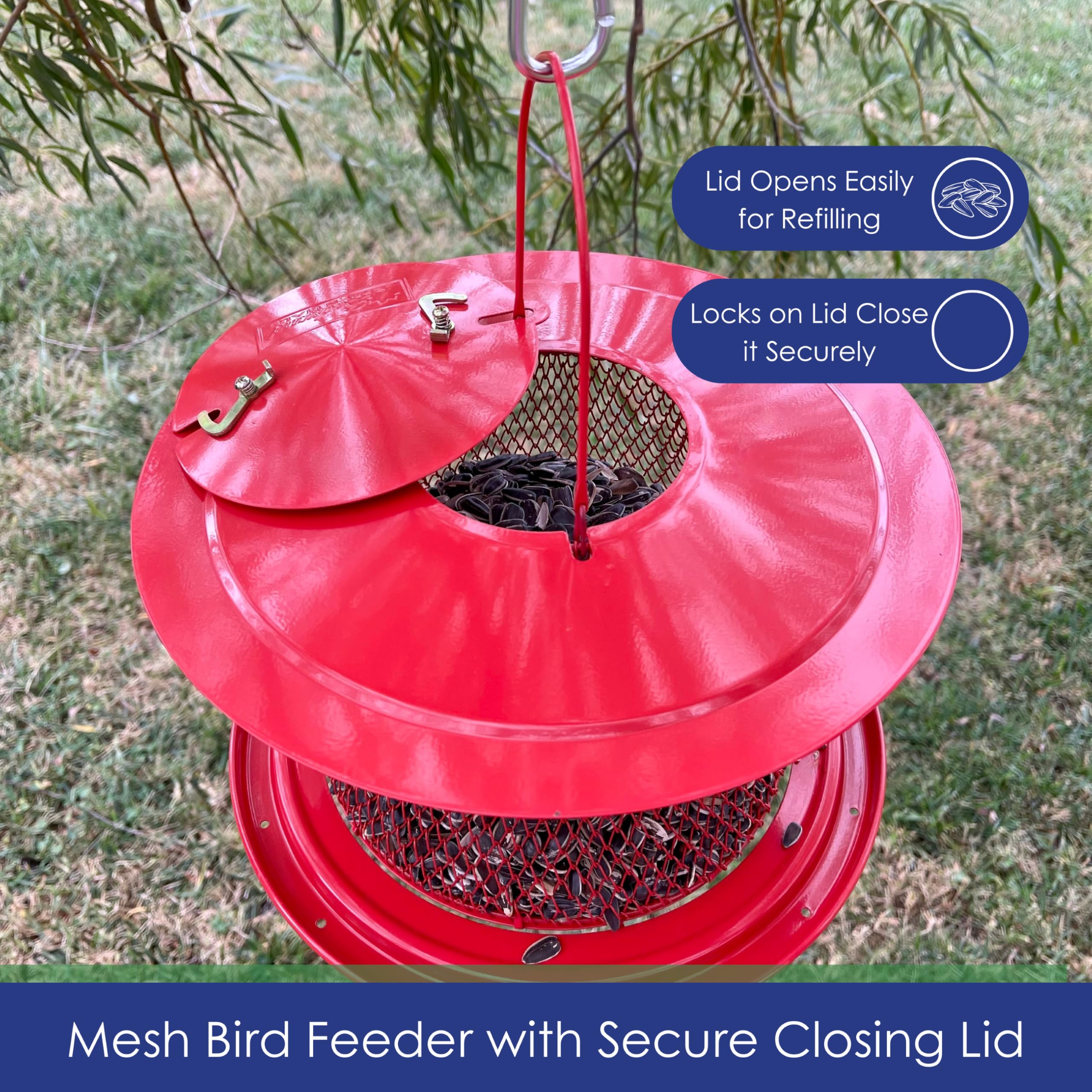 Comedero plegable de malla metálica para pájaros, comedero de pájaros cardenal rojo con capacidad para 12 tazas de semillas de girasol