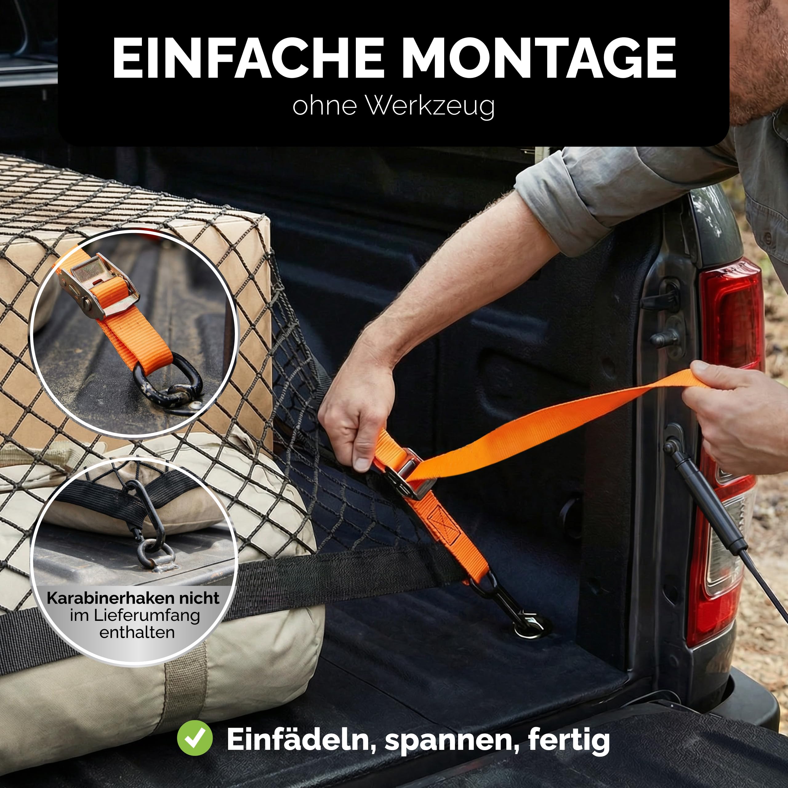 Vicera Gepäcknetz Kofferraum Netz 120x100 cm mit 4 Spanngurten • Kofferraumnetz fürs große SUVs, Transporter, Busse, Vans • Gepäcknetz Auto Ladungssicherung mit Zurrgurten für den Kofferraum